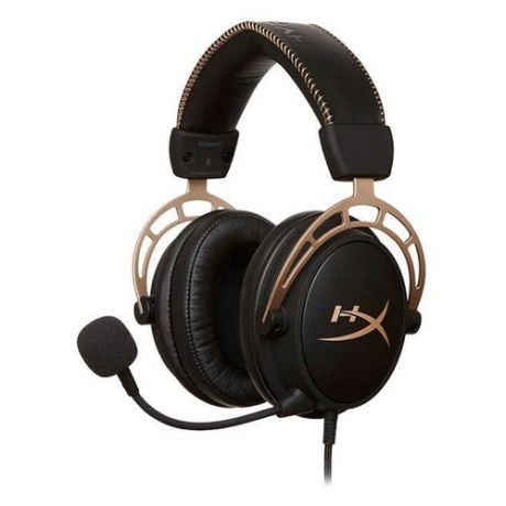 Гарнитура игровая HYPERX Cloud Alpha Gold, для ПК и игровых консолей, накладные, черный / золотистый [hx-hsca-gd/nap]