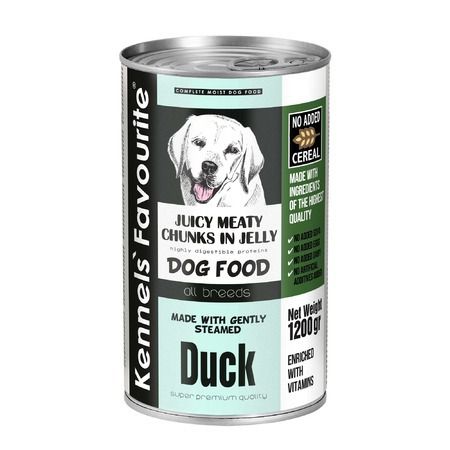 KENNELS FAVOURITE Влажный корм Kennels` Favourite Canned Food Duck для взрослых собак всех пород с кусочками утки в желе - 1,2 кг