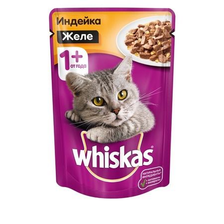 Whiskas Whiskas паучи для взрослых кошек от 1 года в форме желе индейка - 85 г