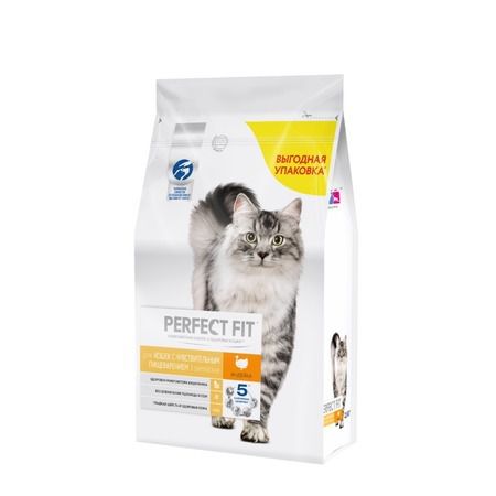 Perfect Fit Perfect Fit сухой корм для взрослых кошек с чувствительным пищеварением с индейкой - 2,5 кг