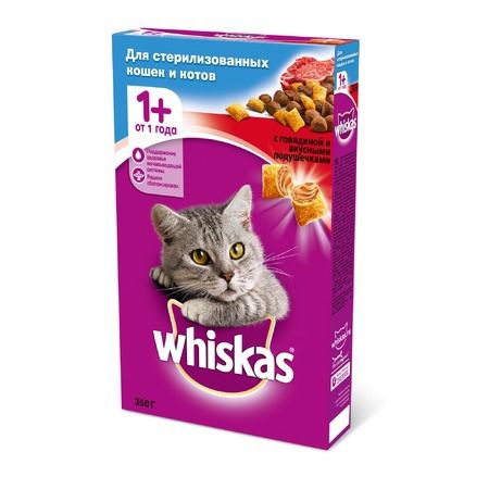 Whiskas Whiskas сухой корм для взрослых стерилизованных кошек с говядиной - 350 г