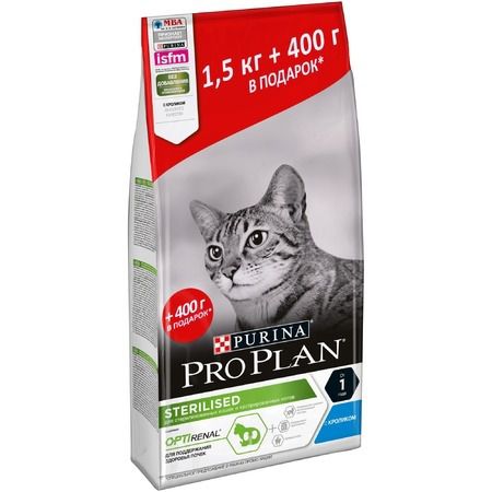 Purina PRO PLAN Сухой корм Pro Plan Cat Adult Sterilised для стерилизованных кошек с кроликом - 1,5 кг + 400 г в подарок