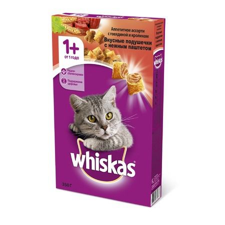 Whiskas Whiskas сухой корм для взрослых кошек с паштетом из говядины и кролика - 350 г