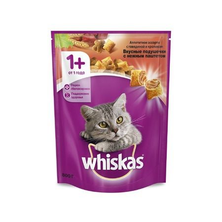 Whiskas Whiskas сухой корм для взрослых кошек с говядиной и кроликом - 800 г