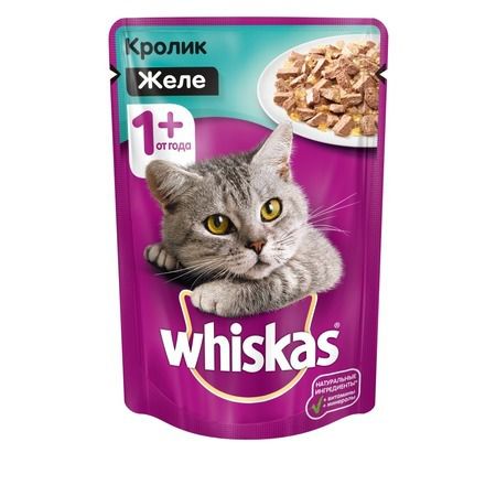 Whiskas Whiskas паучи для взрослых кошек от 1 года в форме желе с кроликом - 85 г