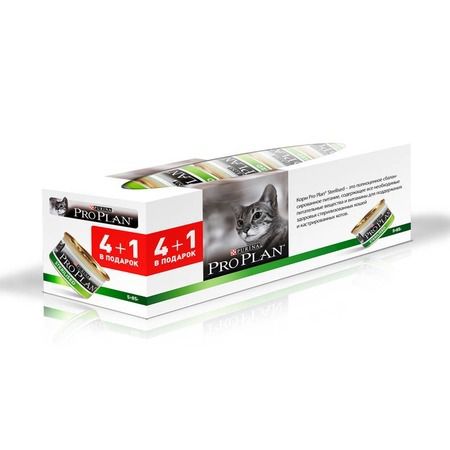 Purina PRO PLAN Влажный корм Pro Plan Cat Adult Sterilised для стерилизованных кошек с лососем и тунцом, промо-набор 4+1 - 85 г