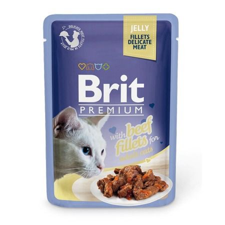 Brit Влажный корм Brit Premium Jelly для взрослых кошек в форме кусочков из филе говядины в желе - 85 г