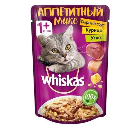 Whiskas Whiskas Аппетитный микс влажный корм для кошек с курицей и уткой в сырном соусе - 85 г