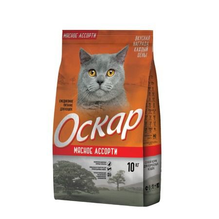 Оскар Сухой корм Оскар для взрослых кошек мясное ассорти - 10 кг