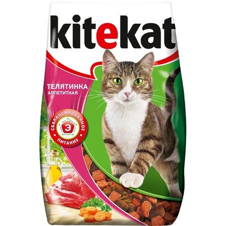 Kitekat Kitekat сухой корм для взрослых кошек с аппетитной телятинкой - 1,9 кг