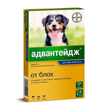 Bayer Капли Адвантейдж капли на холку от блох для собак весом более 25 кг - 4 пипетки