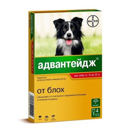 Bayer Капли Адвантейдж капли на холку от блох для собак весом от 10 до 25 кг - 4 пипетки
