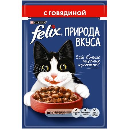 Felix Felix Природа вкуса влажный корм для взрослых кошек с говядиной - 85 г