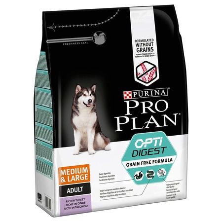Purina PRO PLAN Сухой беззерновой корм Purina Pro Plan Optidigest Grain Free для взрослых собак средних и крупных пород с чувствительным пищеварением с индейкой - 2,5 кг