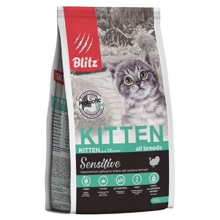 BLITZ Сухой корм Blitz Kitten для котят с индейкой - 400 г