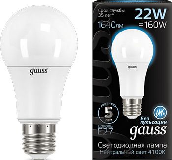 Лампа GAUSS LED A 70 22 W E 27 1640 lm 4100 K 1/10/50 102502222