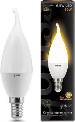 Лампа GAUSS LED Свеча на ветру E14 6.5W 520lm 3000K 104101107 Упаковка 10шт