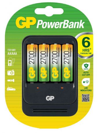 Зарядное устройство AA/AAA GP PowerBank PB570 + 4 аккумуляторные батареи GP Rechargeable 2700 мАч