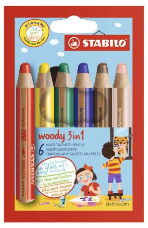 Цветные карандаши Stabilo Woody, 6 цветов