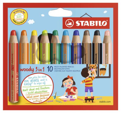 Цветные карандаши Stabilo Woody, 10 цветов
