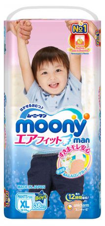 Подгузники-трусики Moony Man для мальчиков XL (12-17 кг), 38 шт