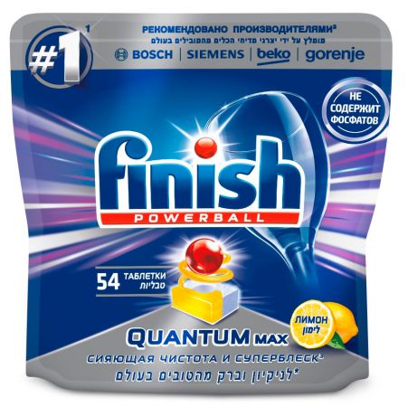 Таблетки для посудомоечной машины «Лимон Quantum Max» Finish, 54 шт