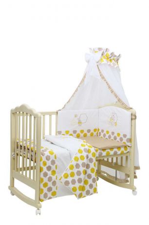 Комплект в кроватку Polini kids Disney, Медвежонок Винни и его друзья, 7 предметов, макиато-желтый