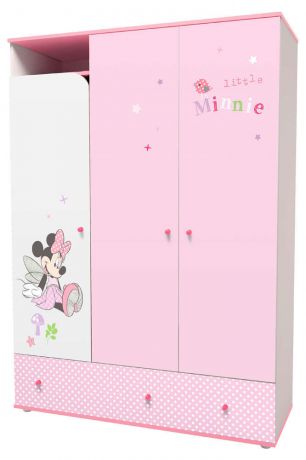 Шкаф трехсекционный Polini kids Disney baby «Минни Маус-Фея», с ящиками, белый/розовый