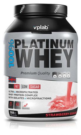 Протеин VPLAB 100% Platinum Whey, клубника/банан, 908г