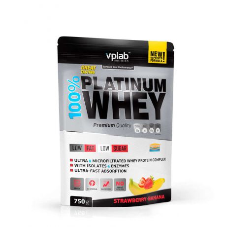 Протеин VPLAB 100% Platinum Whey, клубника-банан, 750г