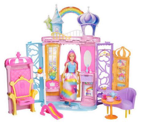 Переносной радужный дворец и кукла Barbie FRB15