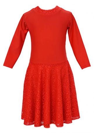 Рейтинговое платье для танцев с гипюровой юбкой крсное All-kids