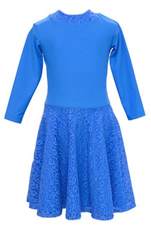 Рейтинговое платье для танцев с гипюровой юбкой синее All-kids