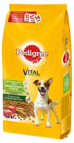 Корм сухой Pedigree Vital Protection для взрослых собак маленьких пород, полнорационной корм с говядиной, 13кг