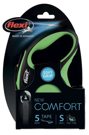 Рулетка flexi New Comfort S (до 15 кг), лента, зеленая