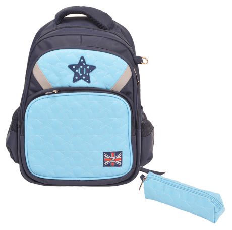 Рюкзак детский, синий с голубой вставкой, 3 отделения, широкие лямки