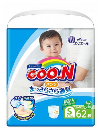 Подгузники-трусики GOO.N S (4-9 кг), 62 шт