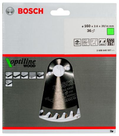 Диск пильный твердосплавный Bosch Optiline wood 160x36x20/16 (2.608.640.597)