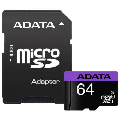 Карта памяти ADATA Premier microSDXC Class 10 UHS-I U1 64GB + SD adapter