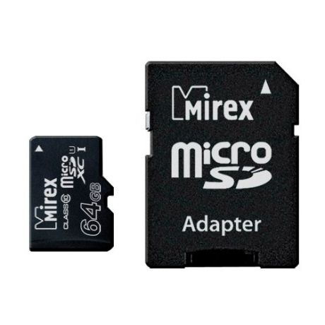 Карта памяти Mirex microSDXC Class 10 UHS-I U1 64GB + SD adapter