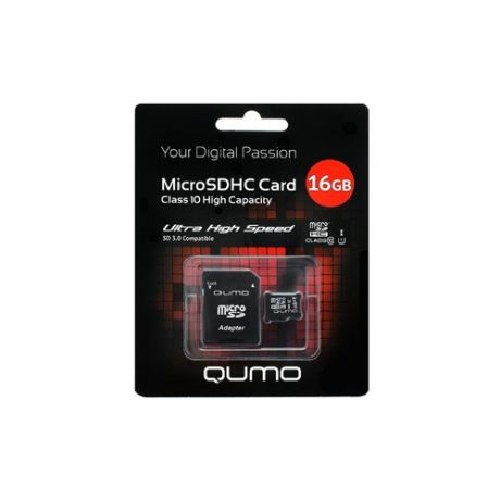 Карта памяти Qumo microSDHC class 10 UHS-I U1 16GB + SD adapter