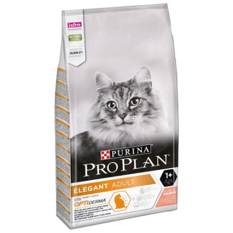 Корм для кошек Purina Pro Plan Elegant для здоровья кожи и шерсти, для вывода шерсти, с лососем 10 кг