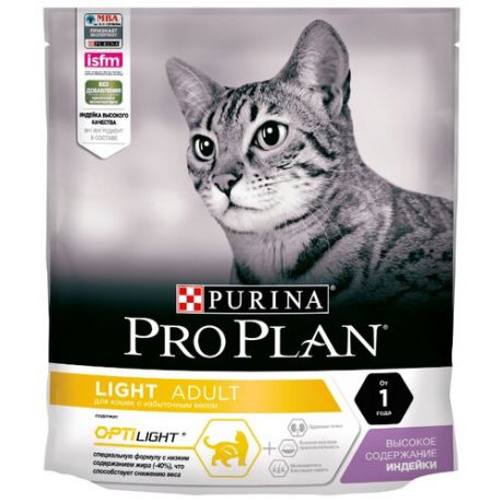 Корм для кошек Purina Pro Plan Light для здоровья кожи и шерсти, с индейкой 400 г