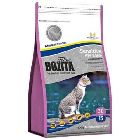 Корм для кошек Bozita для здоровья кожи и шерсти, для вывода шерсти, с лососем 400 г