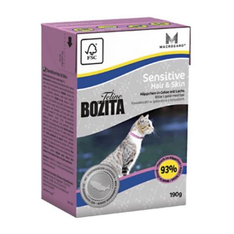 Корм для кошек Bozita для здоровья кожи и шерсти, с лососем 190 г (кусочки в желе)