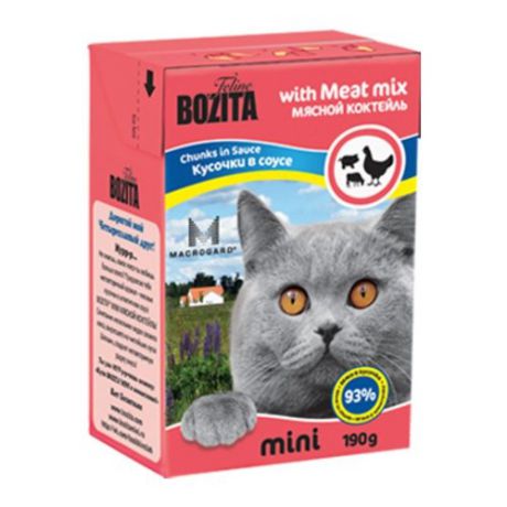 Корм для кошек Bozita MINI с курицей, с говядиной, с свининой 190 г (кусочки в соусе)