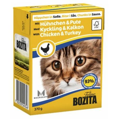 Корм для кошек Bozita с курицей, с индейкой 370 г (кусочки в соусе)