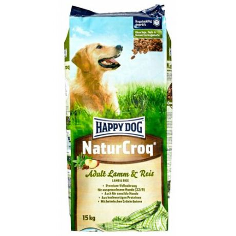 Сухой корм для собак Happy Dog NaturCroq для здоровья кожи и шерсти, ягненок с рисом 15 кг