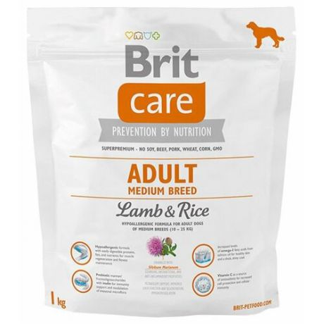 Сухой корм для собак Brit Care ягненок с рисом 1 кг (для средних пород)