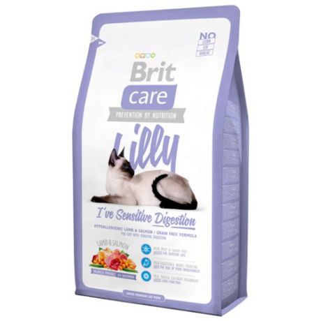 Корм для кошек Brit Care Lilly беззерновой, при чувствительном пищеварении, с ягненком, с лососем 2 кг